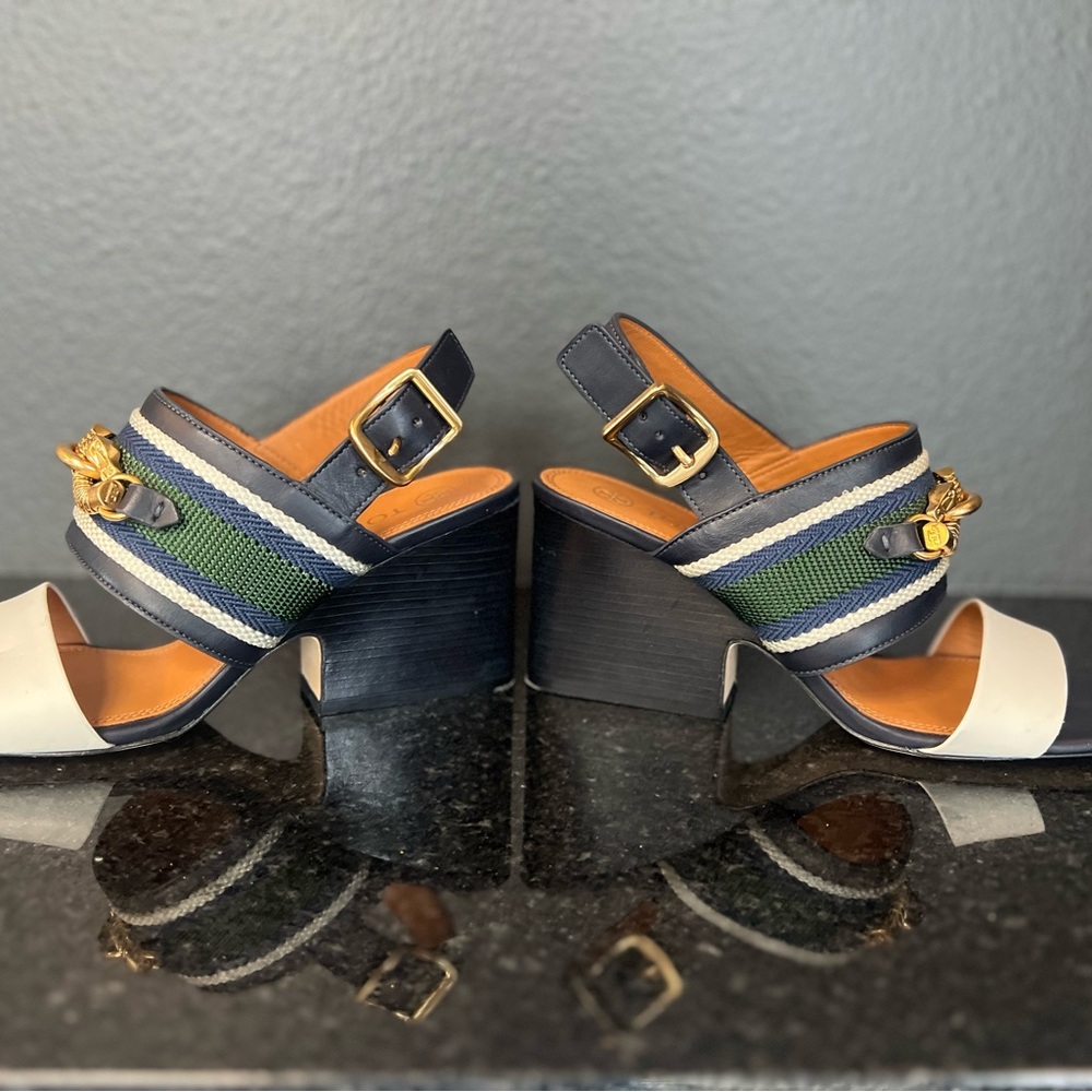 Tory Burch Blue and Green Sandals with Chunky Wedge Heel - Picture 9 of 15